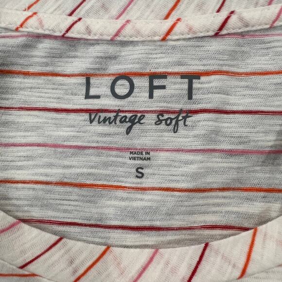 NWT LOFT White W/Pink, Orange & Red Stripes Long Sleeve Cotton Tee - SIZE SMALL - Picture 7 of 8